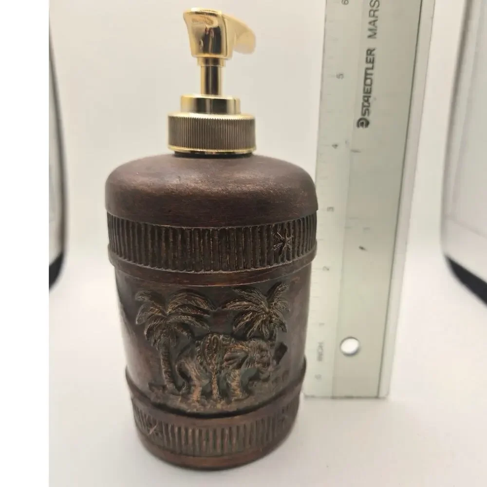 Resin Elephant Soap Dispenser Vintage Palm Tree 3D Safari